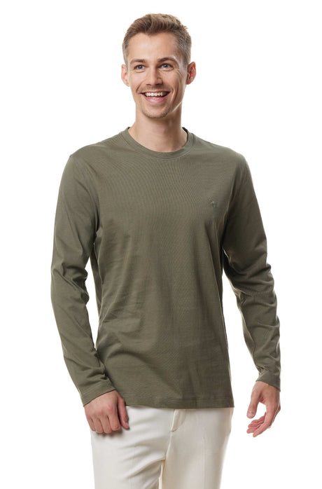 Longsleeve Shirt Herren MATEO aus 90% Bio Pima Baumwolle und 10% Royal-Alpaka light olive von Apu Kuntur