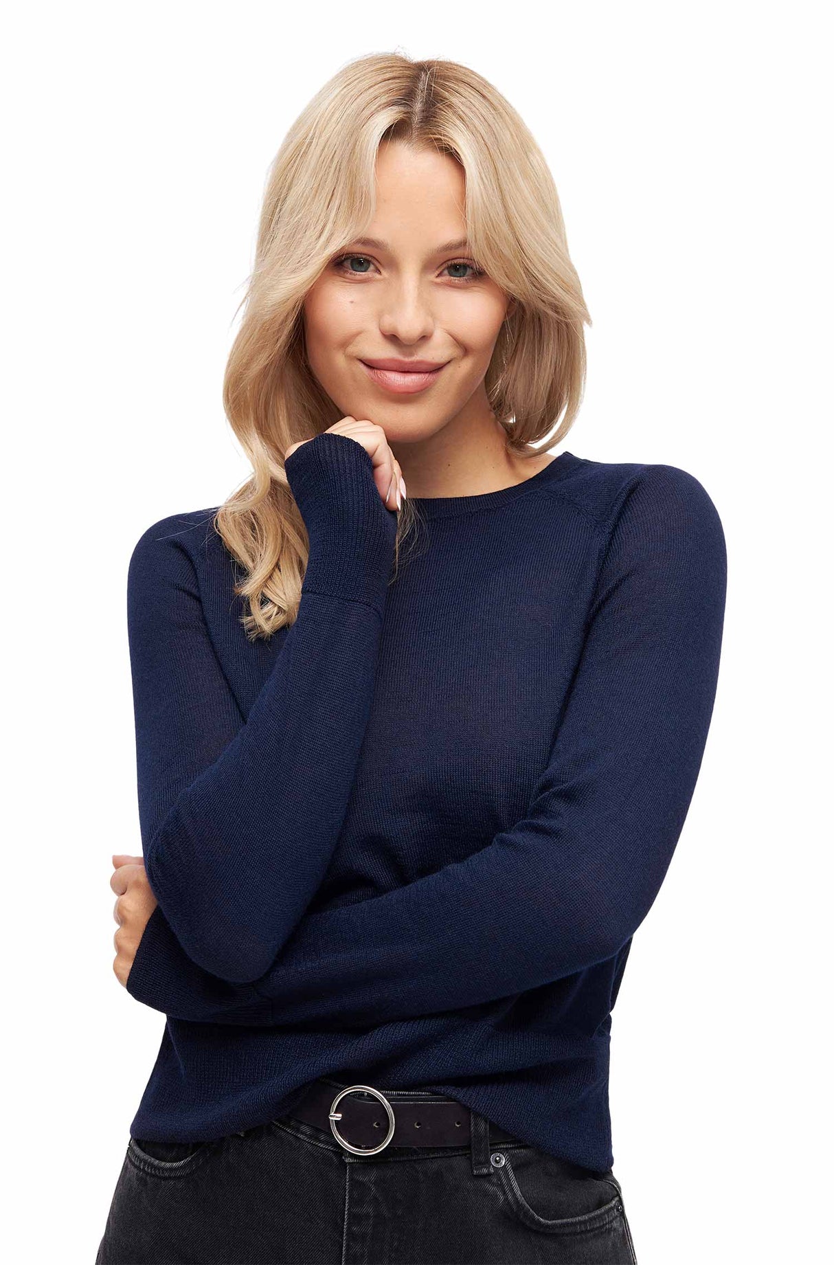 Damen Pullover ADORA - 70% Bio Baumwolle und 30% Alpaka dunkelblau von Apu Kuntur