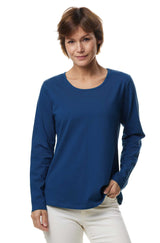 Langarm-Shirt RUNDHALS aus 10% Alpaka und 90% Baumwolle blau meliert von Apu Kuntur