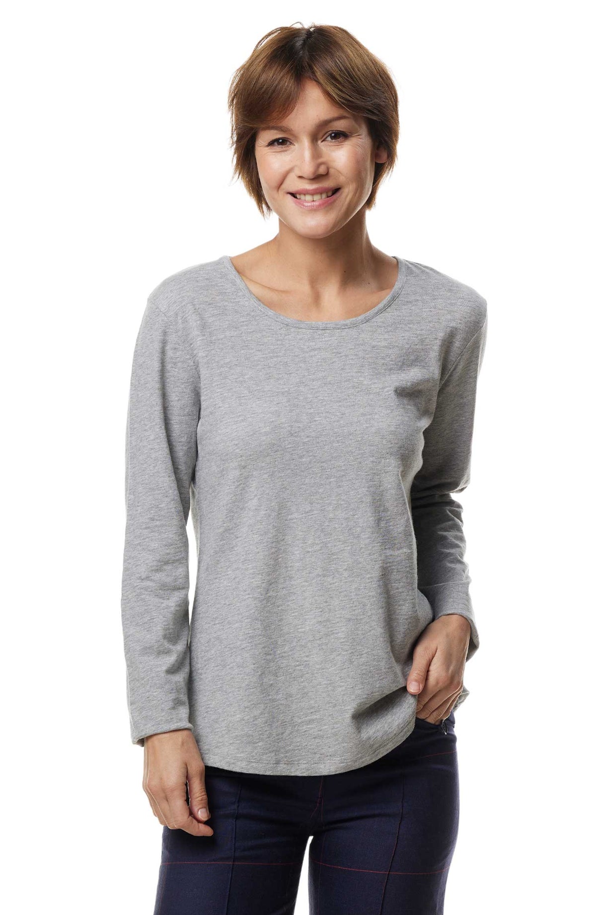 Langarm-Shirt RUNDHALS aus 10% Alpaka und 90% Baumwolle grau von Apu Kuntur