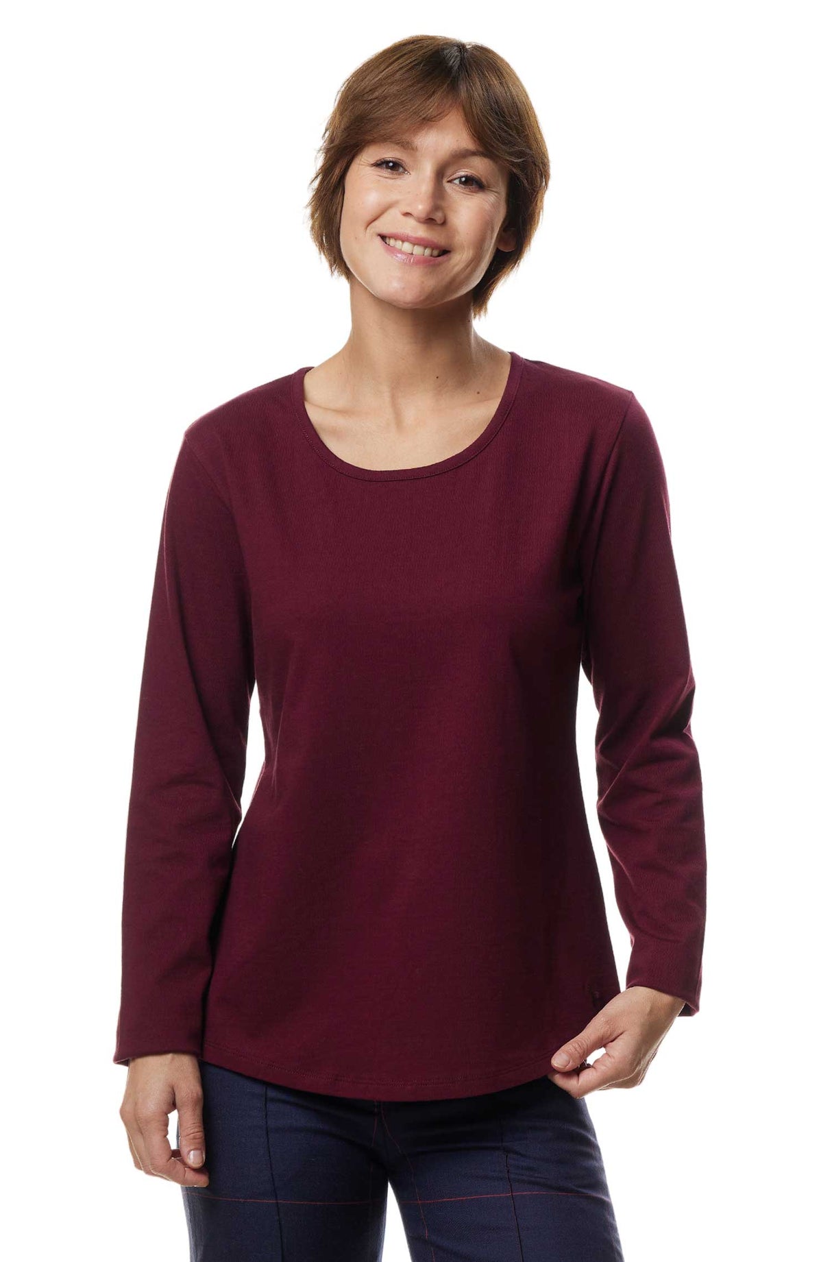 Langarm-Shirt RUNDHALS aus 10% Alpaka und 90% Baumwolle merlot red von Apu Kuntur