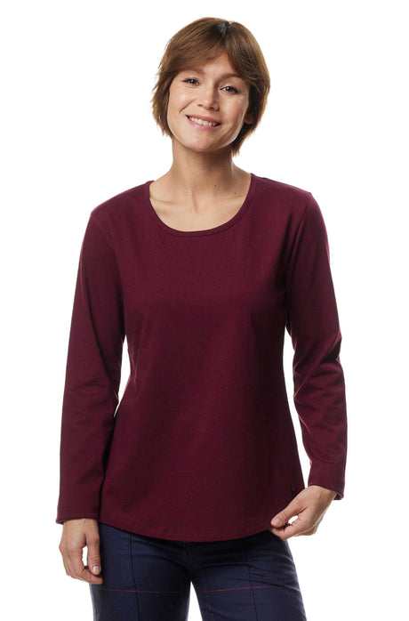 Langarm-Shirt RUNDHALS aus 10% Alpaka und 90% Baumwolle merlot red von Apu Kuntur